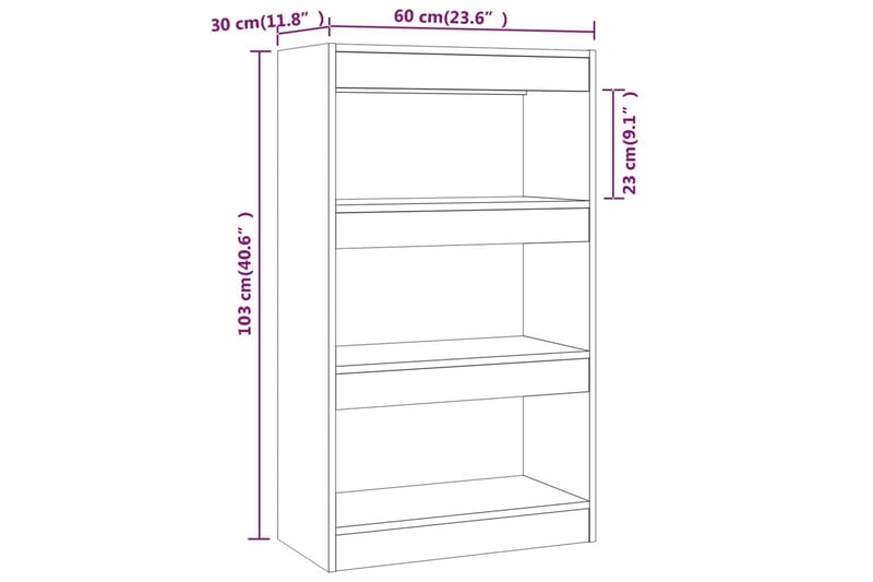 bogreol/rumdeler 60x30x103 cm spånplade betongrå - Grå - Opbevaring - Hylder & Reoler - Bogreol