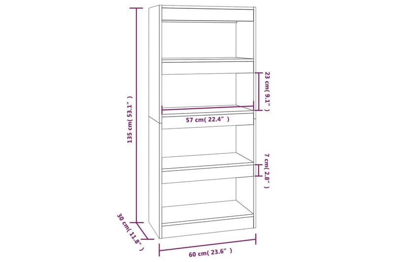 bogreol/rumdeler 60x30x135 cm konstrueret træ betongrå - Grå - Opbevaring - Hylder & Reoler - Bogreol