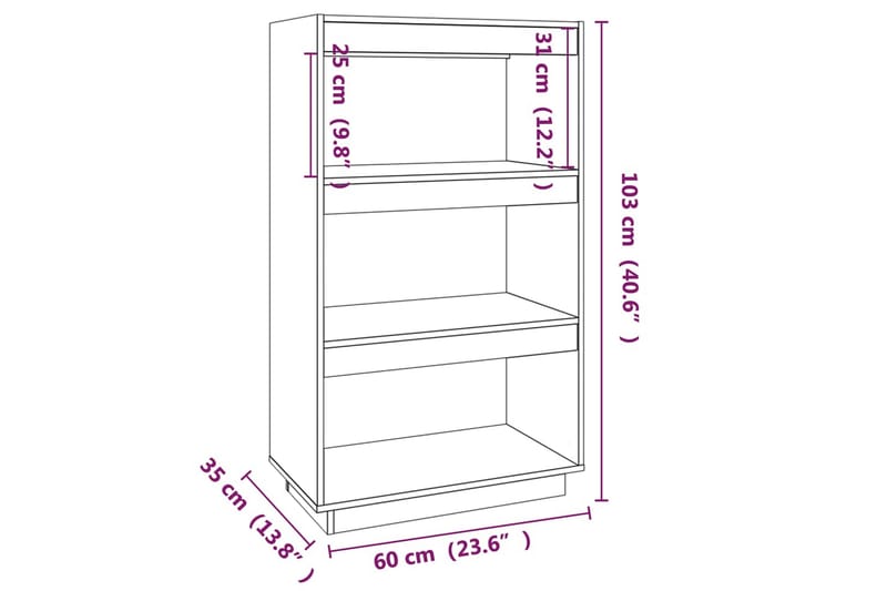 bogreol/rumdeler 60x35x103 cm massivt fyrretræ - Brun - Opbevaring - Hylder & Reoler - Bogreol