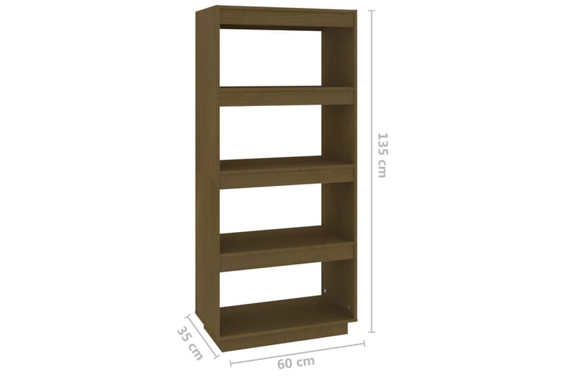 bogreol/rumdeler 60x35x135 cm massivt fyrretræ gyldenbrun - Brun - Opbevaring - Hylder & Reoler - Bogreol