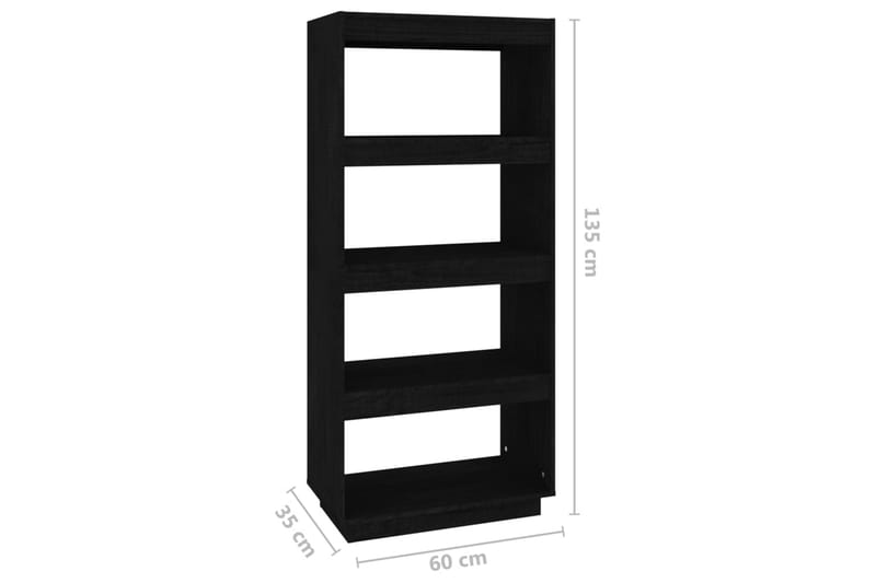 bogreol/rumdeler 60x35x135 cm massivt fyrretræ sort - Sort - Opbevaring - Hylder & Reoler - Bogreol