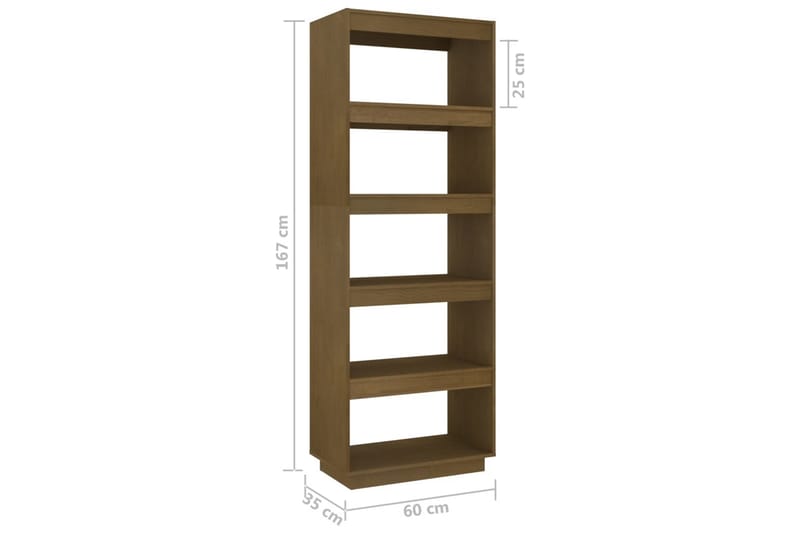 bogreol/rumdeler 60x35x167 cm massivt fyrretræ gyldenbrun - Brun - Opbevaring - Hylder & Reoler - Bogreol