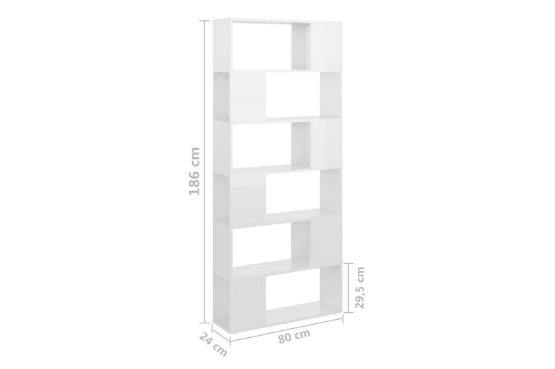 bogreol/rumdeler 80x24x186 cm spånplade hvid højglans - Hvid - Opbevaring - Hylder & Reoler - Bogreol