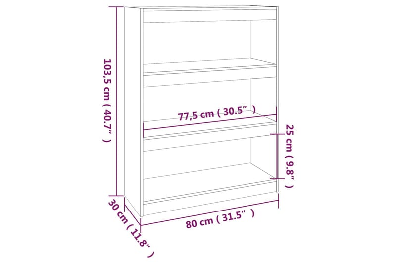 bogreol/rumdeler 80x30x103,5 cm massivt fyrretræ grå - Grå - Opbevaring - Hylder & Reoler - Bogreol