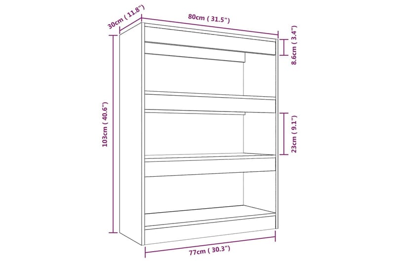 bogreol/rumdeler 80x30x103 cm konstrueret træ betongrå - Grå - Opbevaring - Hylder & Reoler - Bogreol