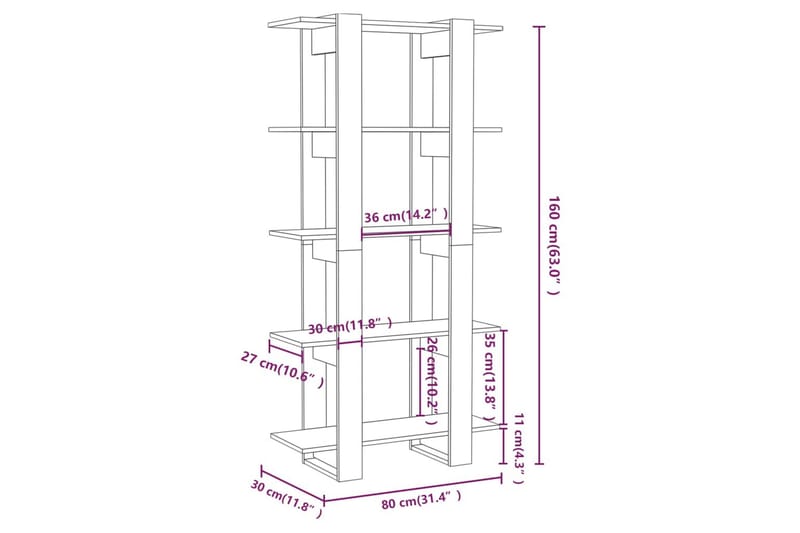 bogreol/rumdeler 80x30x160 cm spånplade hvid - Hvid - Opbevaring - Hylder & Reoler - Bogreol