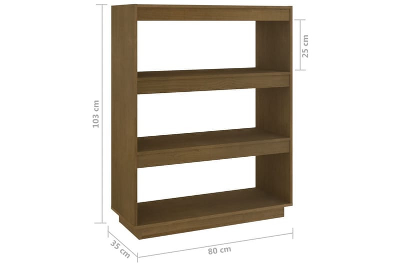 bogreol/rumdeler 80x35x103 cm massivt fyrretræ gyldenbrun - Brun - Opbevaring - Hylder & Reoler - Bogreol