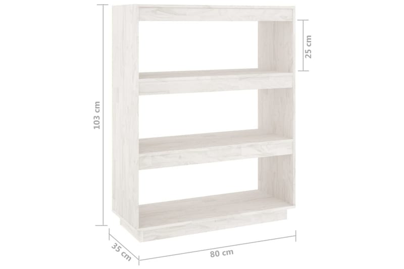 bogreol/rumdeler 80x35x103 cm massivt fyrretræ hvid - Hvid - Opbevaring - Hylder & Reoler - Bogreol