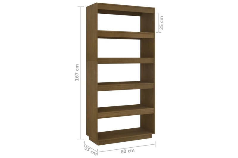 bogreol/rumdeler 80x35x167 cm massivt fyrretræ gyldenbrun - Brun - Opbevaring - Hylder & Reoler - Bogreol