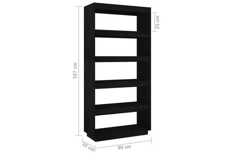 bogreol/rumdeler 80x35x167 cm massivt fyrretræ sort - Sort - Opbevaring - Hylder & Reoler - Bogreol