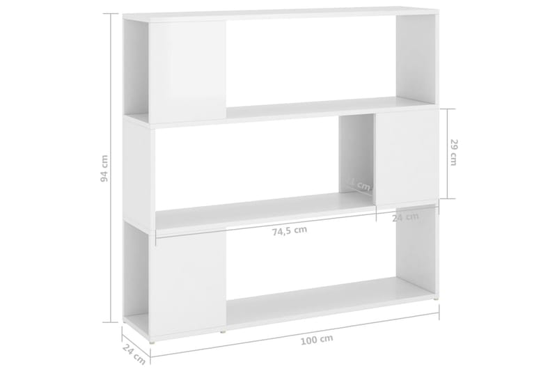 bogskab/rumdeler 100x24x94 cm spånplade hvid højglans - Hvid - Opbevaring - Hylder & Reoler - Bogreol