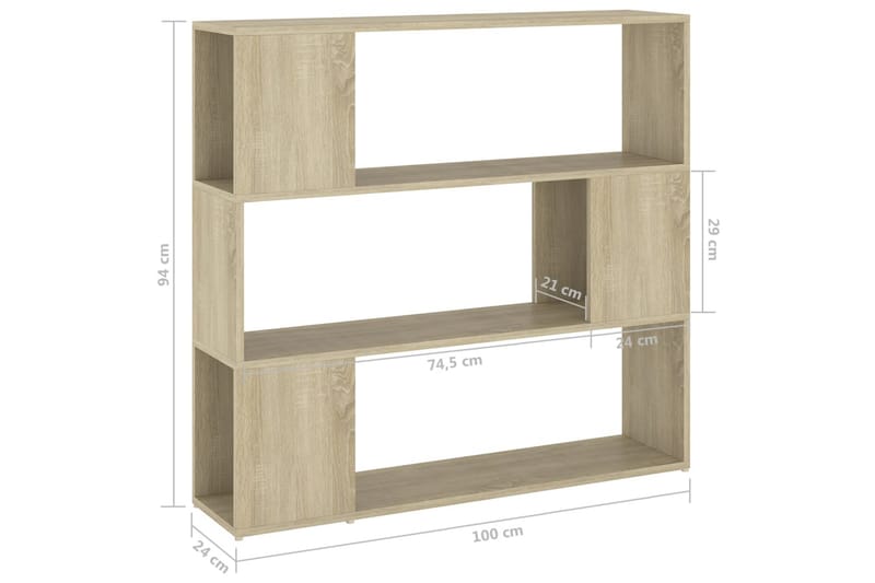 bogskab/rumdeler 100x24x94 cm spånplade sonoma-eg - Brun - Opbevaring - Hylder & Reoler - Bogreol