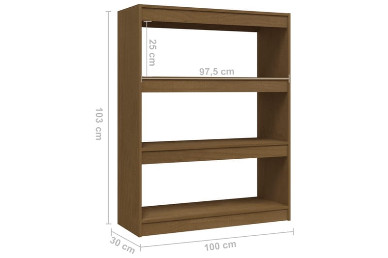 bogskab/rumdeler 100x30x103 cm massivt fyrretræ honningbrun - Brun - Opbevaring - Hylder & Reoler - Bogreol