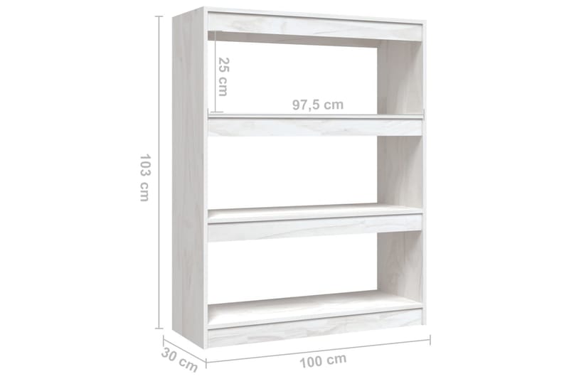 bogskab/rumdeler 100x30x103 cm massivt fyrretræ hvid - Hvid - Opbevaring - Hylder & Reoler - Bogreol