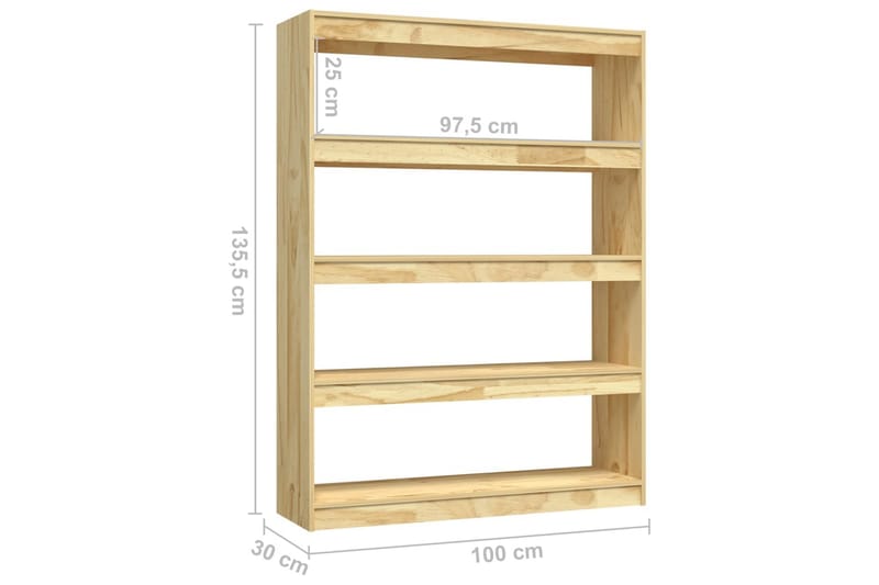 bogskab/rumdeler 100x30x135,5 cm massivt fyrretræ - Brun - Opbevaring - Hylder & Reoler - Bogreol