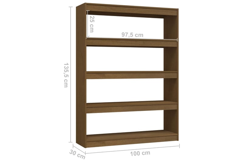 bogskab/rumdeler 100x30x135,5 cm massivt fyrretræ honningbru - Brun - Opbevaring - Hylder & Reoler - Bogreol