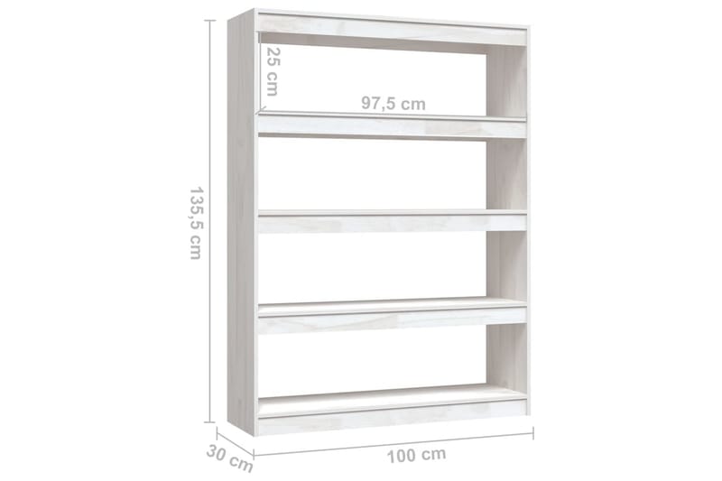 bogskab/rumdeler 100x30x135,5 cm massivt fyrretræ hvid - Hvid - Opbevaring - Hylder & Reoler - Bogreol