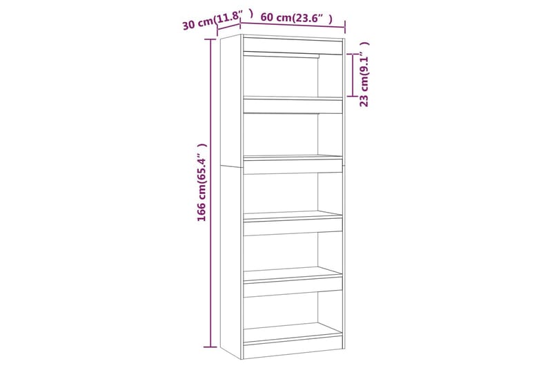 bogskab/rumdeler 60x30x166 cm spånplade grå sonoma-eg - Grå - Opbevaring - Hylder & Reoler - Bogreol