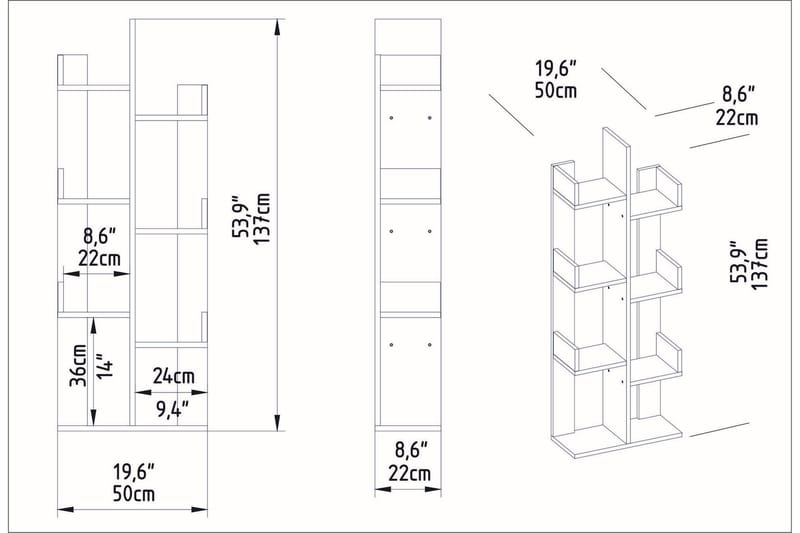 Desgrar Bogreol 50x173 cm - Hvid - Opbevaring - Hylder & Reoler - Bogreol