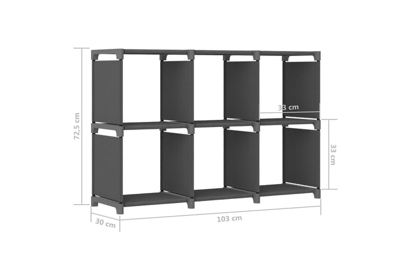 Displayreol Med 6 Kubeformede Rum 103x30x72,5 cm Stof Grå - Opbevaring - Hylder & Reoler - Bogreol