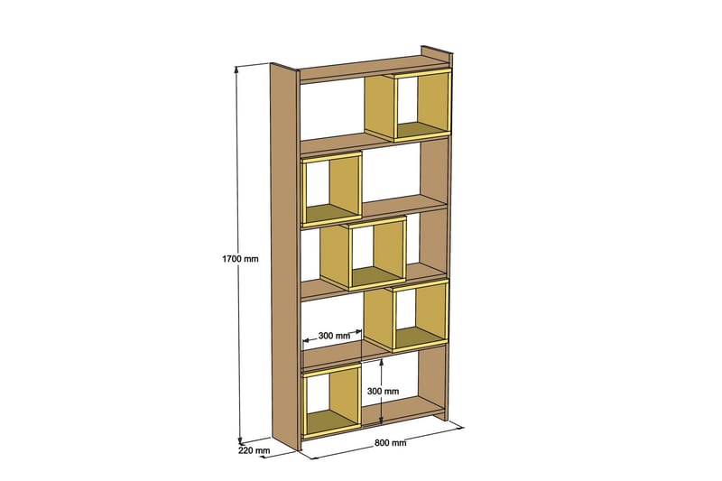 Hovdane bogreol 80 cm - Brun / gul - Opbevaring - Hylder & Reoler - Bogreol