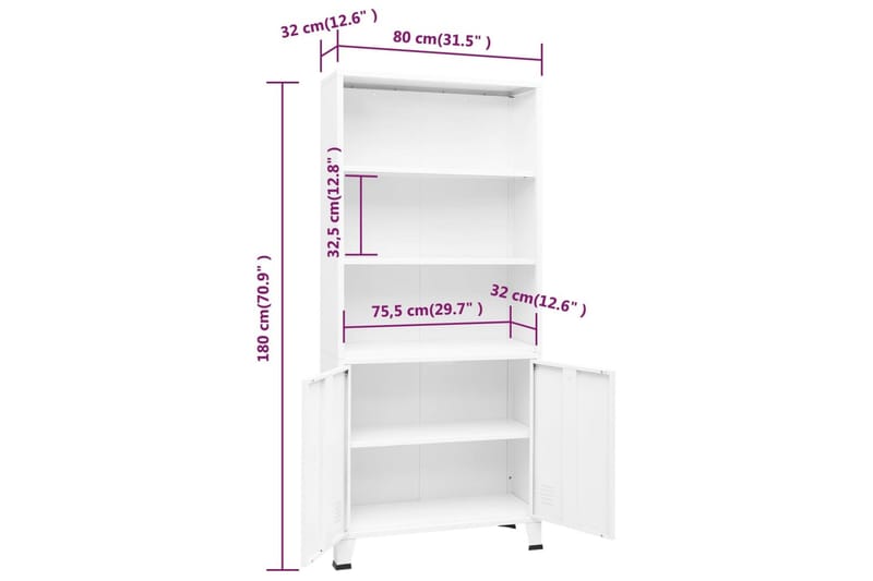 industriel bogreol 80x32x180 cm stål hvid - Hvid - Opbevaring - Hylder & Reoler - Bogreol