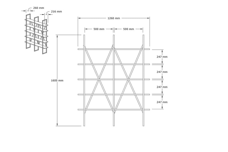 Kizil Reol 126x26 cm 10 Hylder - Blå / sort - Opbevaring - Hylder & Reoler - Bogreol