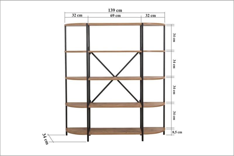 Mamni Bogreol 139 cm - Brun/Sort - Opbevaring - Hylder & Reoler - Bogreol