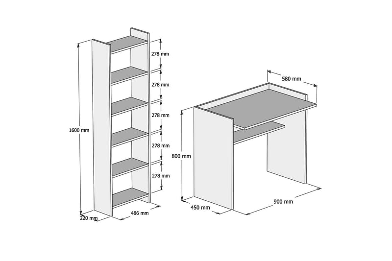 Rakowski Skrivebord & Bogreol 90 cm - Hvid - Opbevaring - Hylder & Reoler - Bogreol