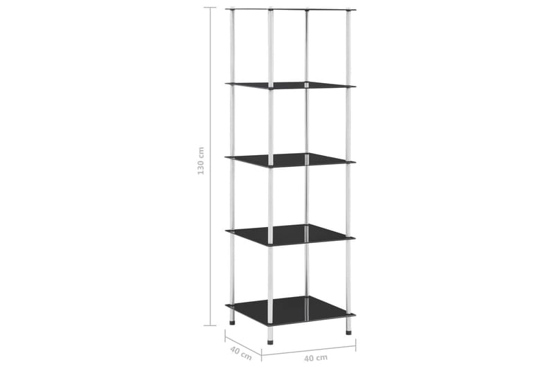 Reol Med 5 Hylder 40x40x130 cm Hærdet Glas Sort - Opbevaring - Hylder & Reoler - Bogreol