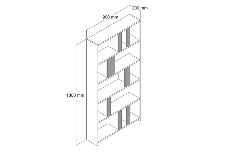 Timiza Bogreol 90x20 cm 5 Hylder - Mørkebrun/Hvid - Opbevaring - Hylder & Reoler - Bogreol