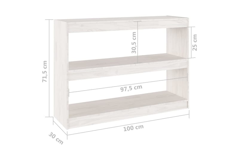 bogreol/rumdeler 100x30x71,5 cm fyrretræ hvid - Hvid - Opbevaring - Hylder & Reoler - Bogreol