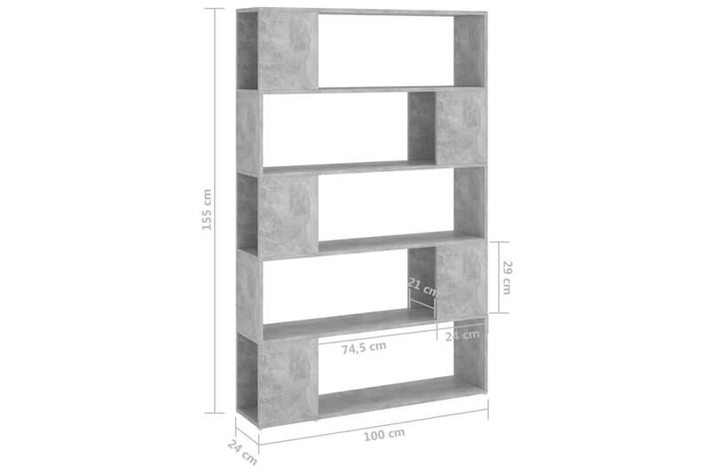 bogskab/rumdeler 100x24x155 cm spånplade betongrå - Grå - Opbevaring - Hylder & Reoler - Bogreol