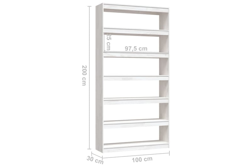 bogskab/rumdeler 100x30x200 cm massivt fyrretræ hvid - Hvid - Opbevaring - Hylder & Reoler - Bogreol