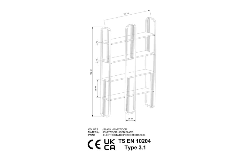 Pemu Bokhylla 125 cm - Sort - Opbevaring - Hylder & Reoler - Bogreol