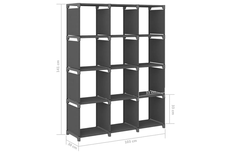 Displayreol Med 12 Kubeformede Rum 103x30x141 cm Stof Grå - Opbevaring - Hylder & Reoler - Reolsystem