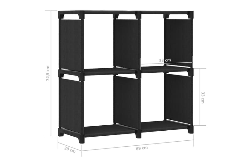 Displayreol Med 4 Kubeformede Rum 69x30x72,5 cm Stof Sort - Opbevaring - Hylder & Reoler - Reolsystem