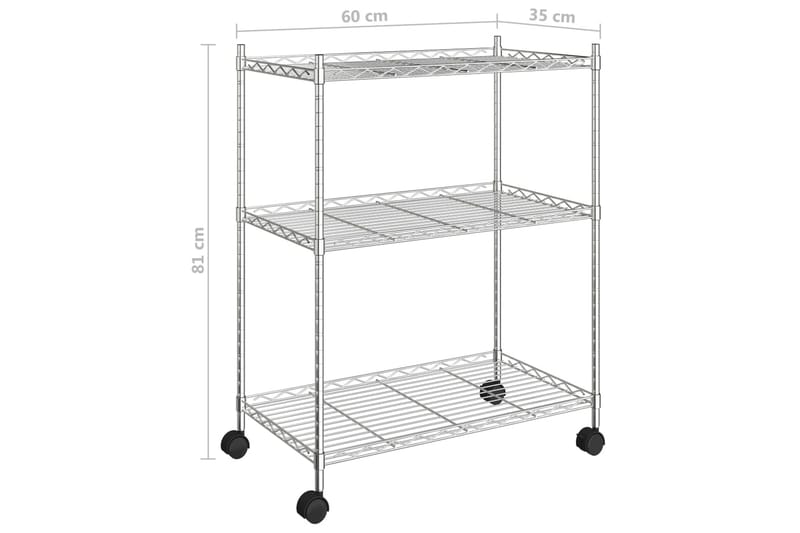 Opbevaringsstativ med 3 hylder & hjul 60x35x81cm 150 kg krom - Sølv - Opbevaring - Hylder & Reoler - Reolsystem