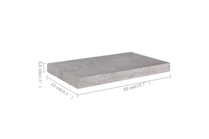 svævehylder 2 stk. 50x23,5x3,8 cm MDF betongrå - Grå - Opbevaring - Hylder & Reoler - Væghylde & vægreol