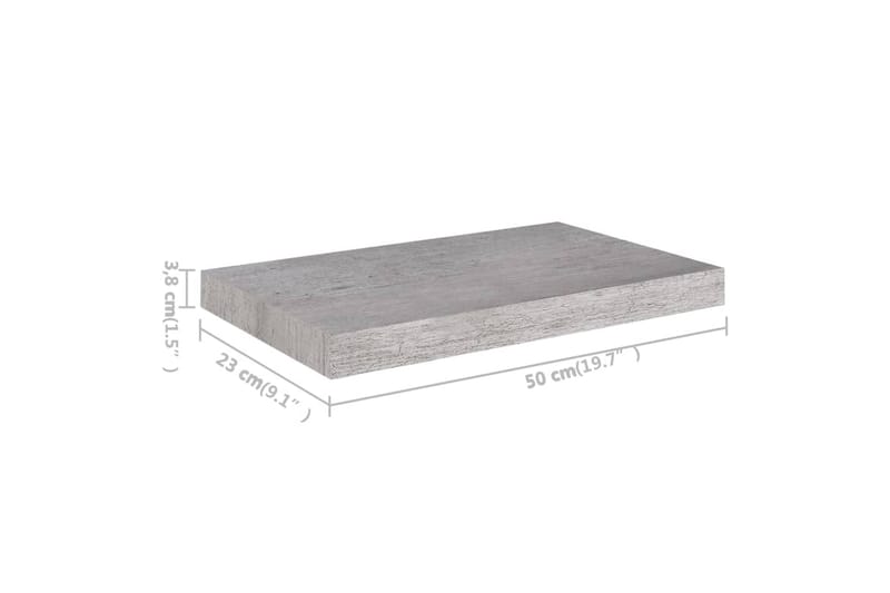 svævehylder 4 stk. 50x23,5x3,8 cm MDF betongrå - Grå - Opbevaring - Hylder & Reoler - Væghylde & vægreol