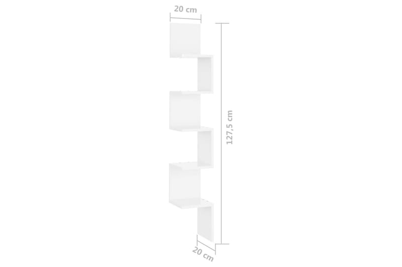hjørnehylde 20x20x127,5 cm spånplade hvid højglans - Hvid - Opbevaring - Hylder & Reoler - Væghylde & vægreol
