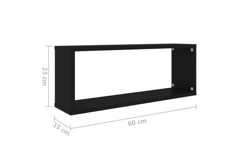 kubeformede væghylder 2 stk. 60x15x23 cm spånplade sort - Sort - Opbevaring - Hylder & Reoler - Væghylde & vægreol