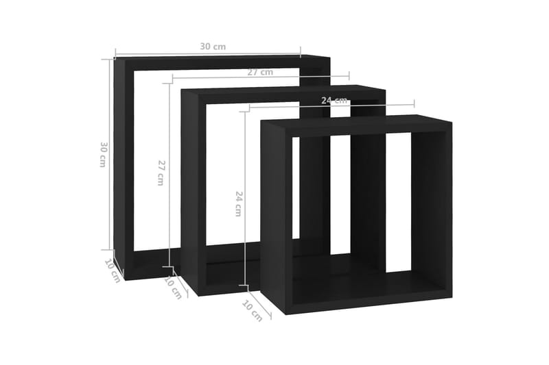 kubeformede væghylder 3 stk. MDF sort - Sort - Opbevaring - Hylder & Reoler - Væghylde & vægreol