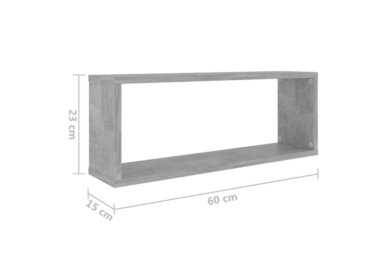 kubeformede væghylder 4 stk. 60x15x23 cm spånplade betongrå - Grå - Opbevaring - Hylder & Reoler - Væghylde & vægreol