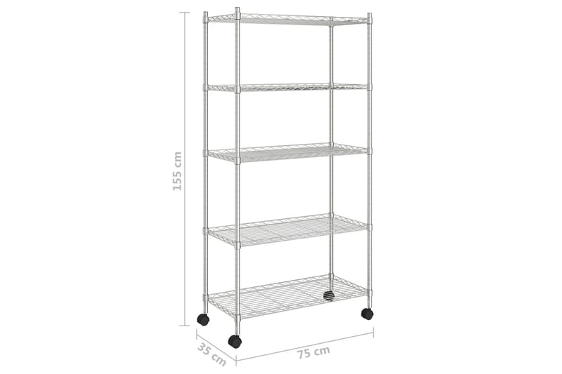 Opbevaringsreol med 5 hylder & hjul 75x35x155cm 250 kg krom - Sølv - Opbevaring - Hylder & Reoler - Væghylde & vægreol