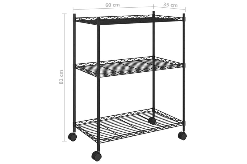 Opbevaringsstativ med 3 hylder & hjul 60x35x81cm 150 kg sort - Sort - Opbevaring - Hylder & Reoler - Væghylde & vægreol