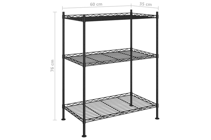 Opbevaringsstativ med 3 hylder 60x35x76 cm 150 kg sort - Sort - Opbevaring - Hylder & Reoler - Væghylde & vægreol