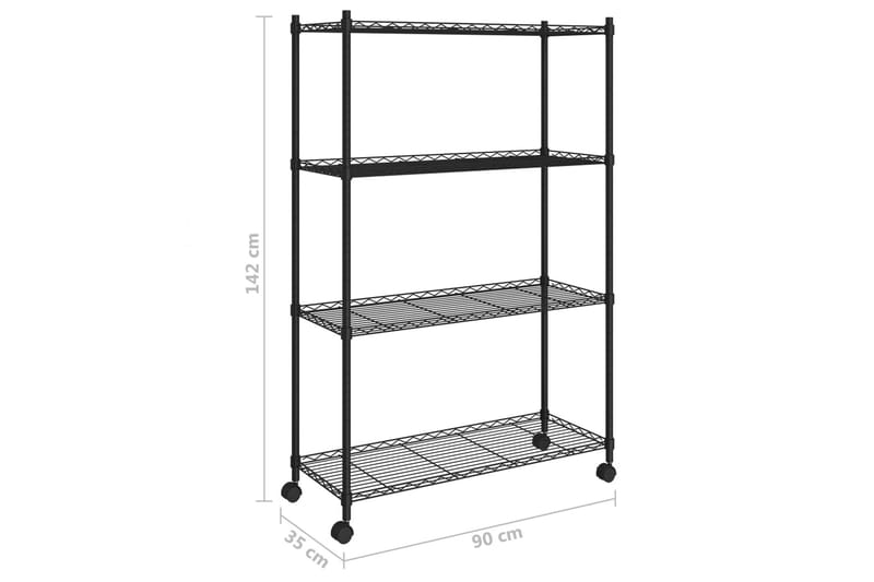 Opbevaringsstativ med 4 hylder & hjul 90x35x142cm 200kg sort - Sort - Opbevaring - Hylder & Reoler - Væghylde & vægreol