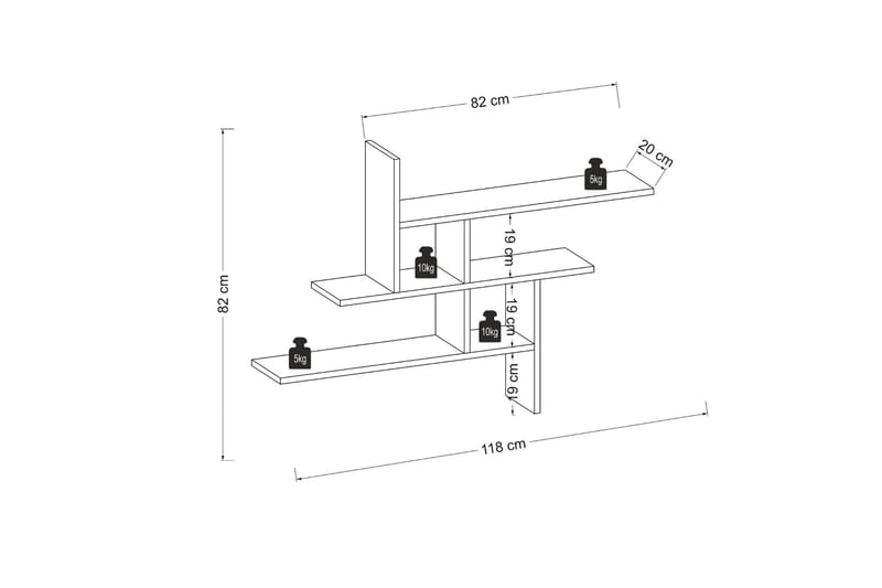 Rinorea Væghylde 118x82 cm - Brun - Opbevaring - Hylder & Reoler - Væghylde & vægreol