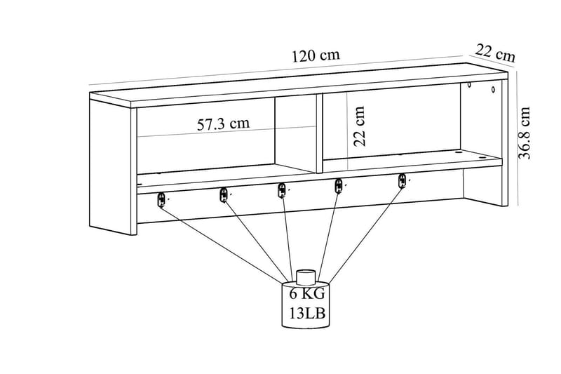 Rinorea Vægkrog 120x36,8 cm - Antracit - Opbevaring - Hylder & Reoler - Væghylde & vægreol